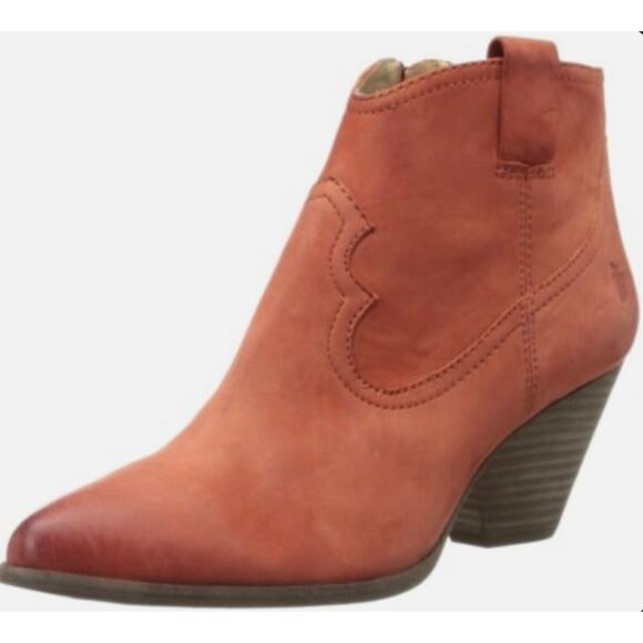 Frye Reina Leather Booties Camel Tan Heeled 7.5 Western Cowgirl Ankle Boots - Picture 1 of 13